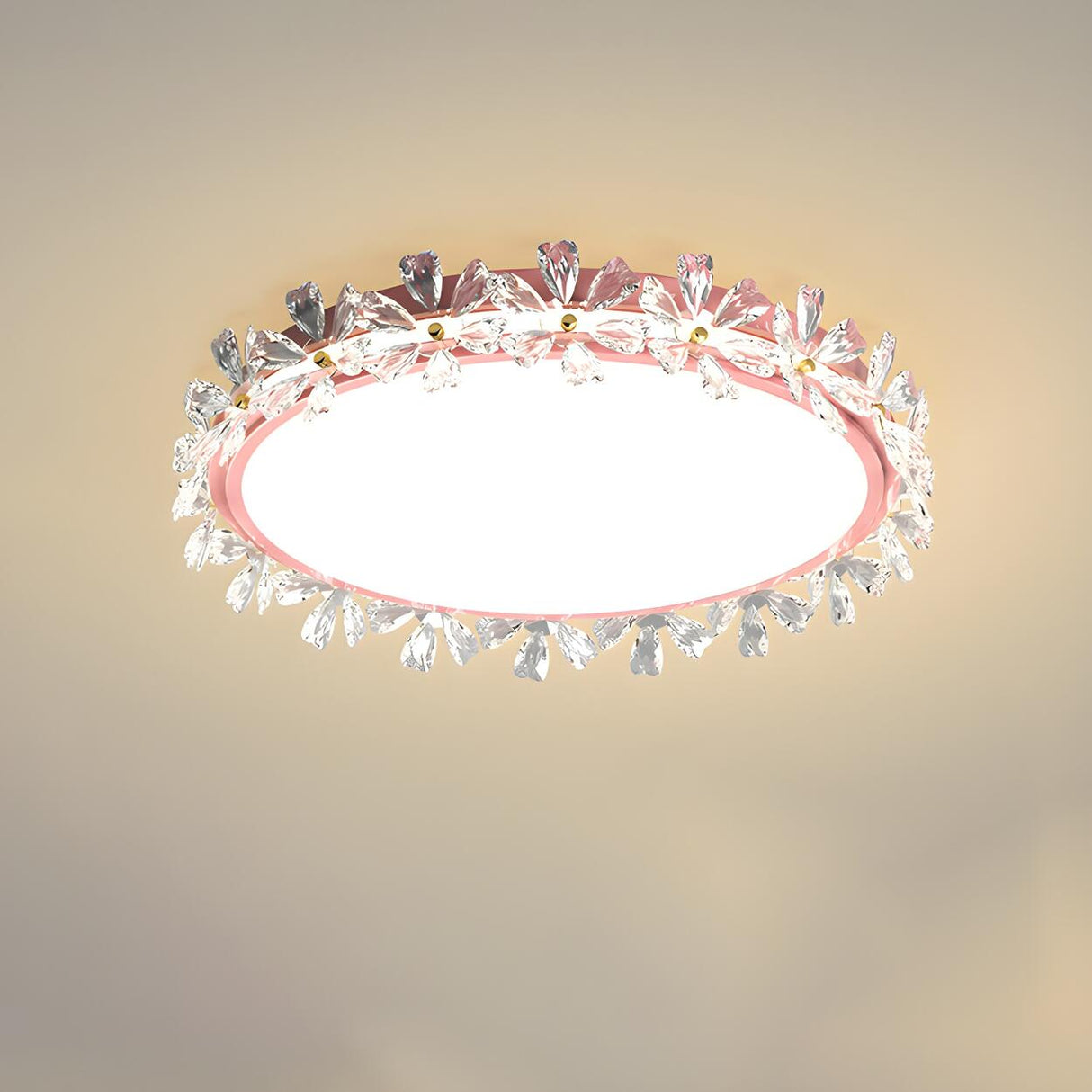 Floral Round Crystal Gold Flush Mount Ceiling Light Image - 7