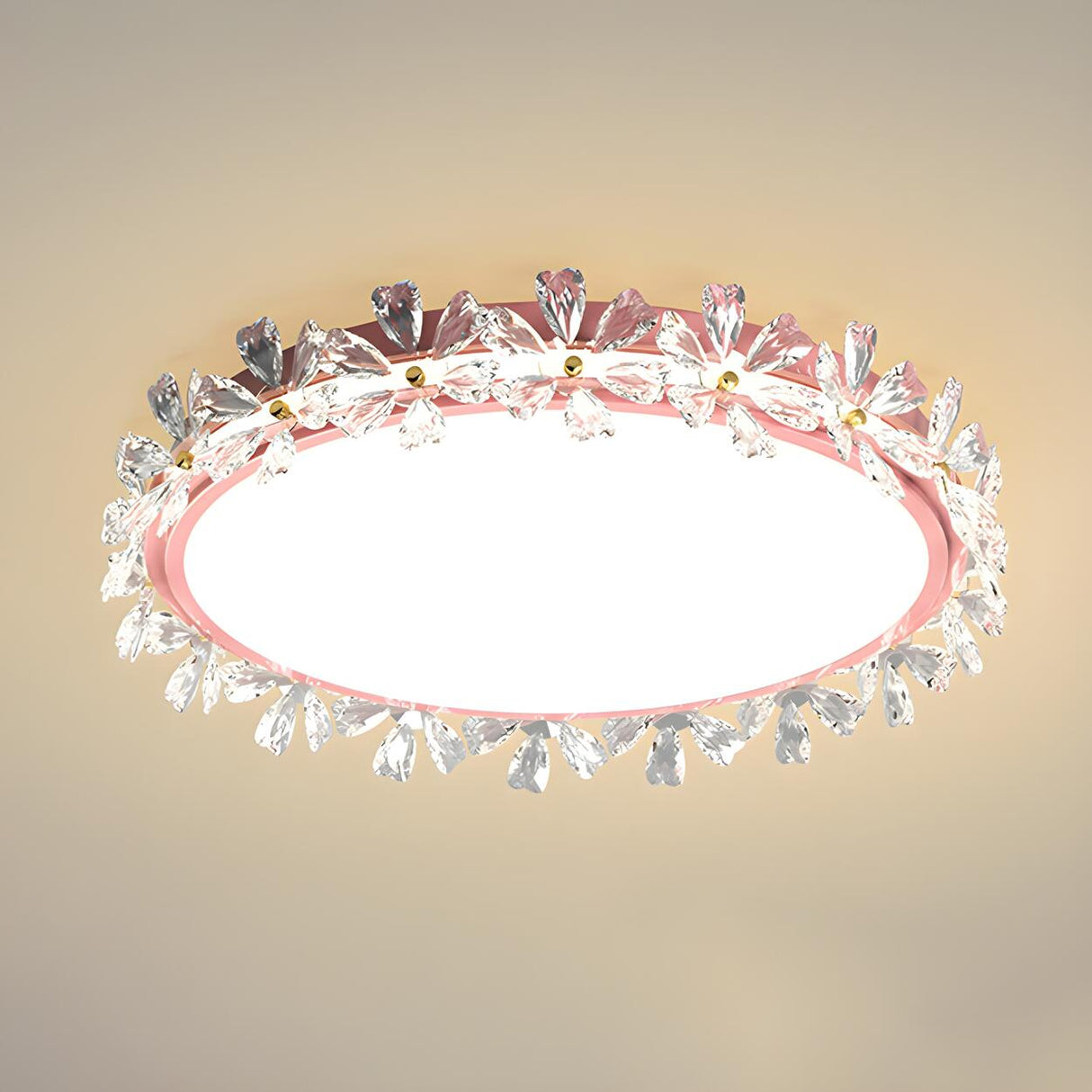 Floral Round Crystal Gold Flush Mount Ceiling Light Image - 8