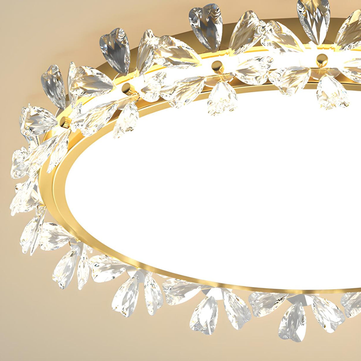 Floral Round Crystal Gold Flush Mount Ceiling Light Image - 9