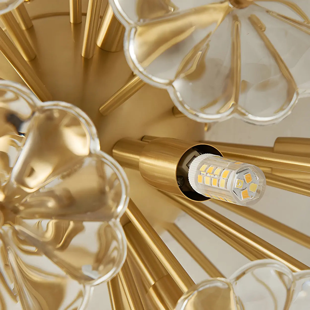 Flower Brass Bowl Crystal Flush Mount Ceiling Light Image - 12