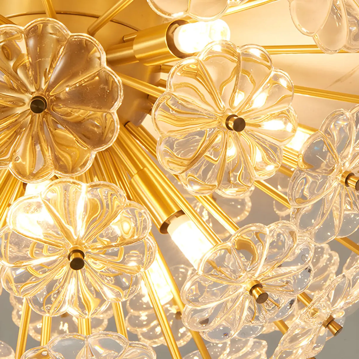 Flower Brass Bowl Crystal Flush Mount Ceiling Light Image - 13