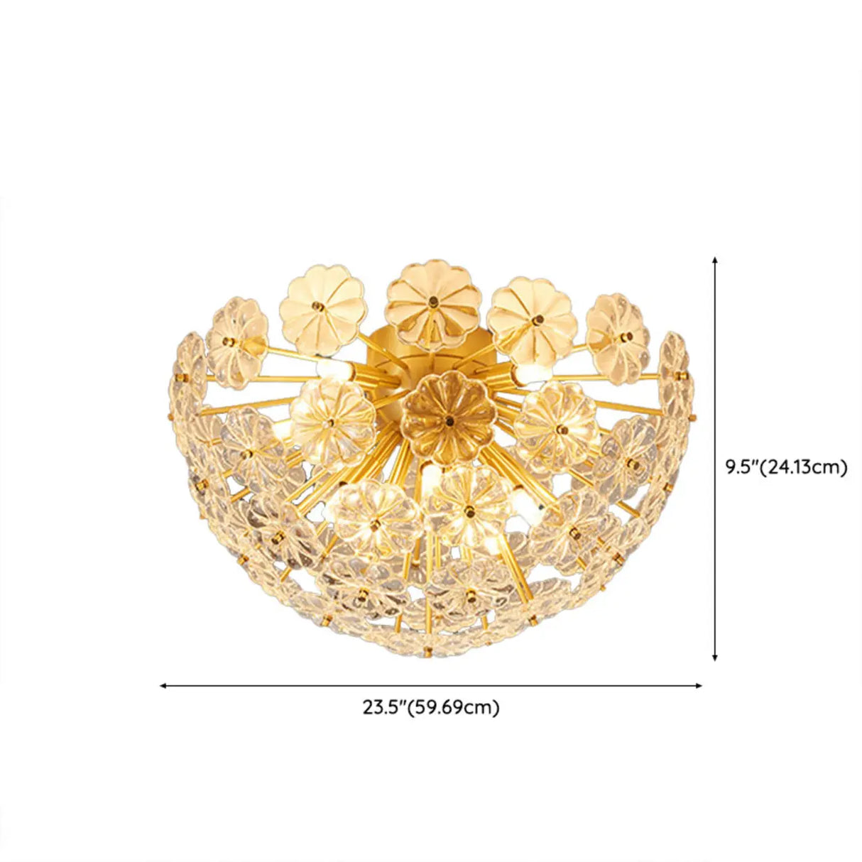 Flower Brass Bowl Crystal Flush Mount Ceiling Light Image - 17