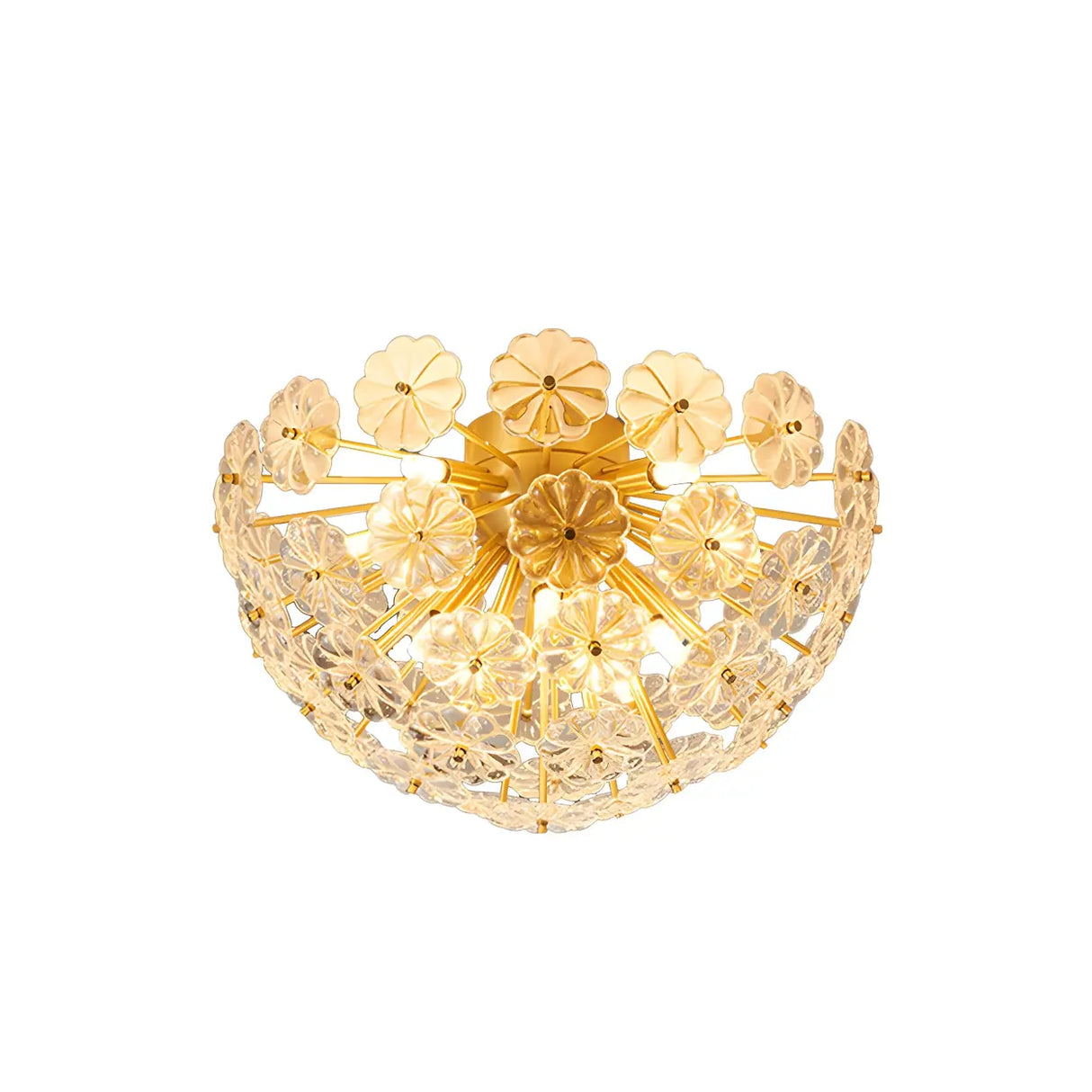 Flower Brass Bowl Crystal Flush Mount Ceiling Light Image - 5