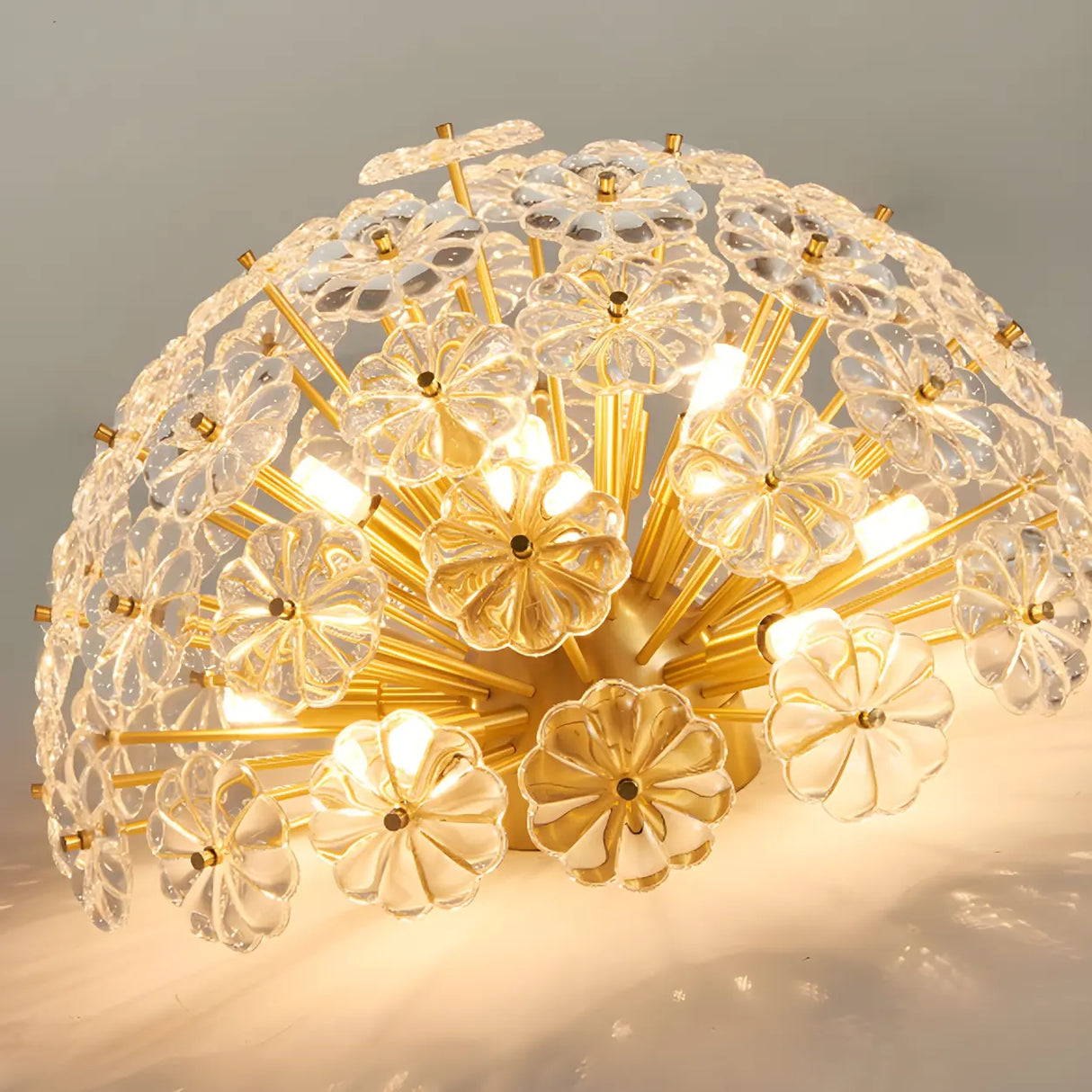 Flower Brass Bowl Crystal Flush Mount Ceiling Light Image - 7