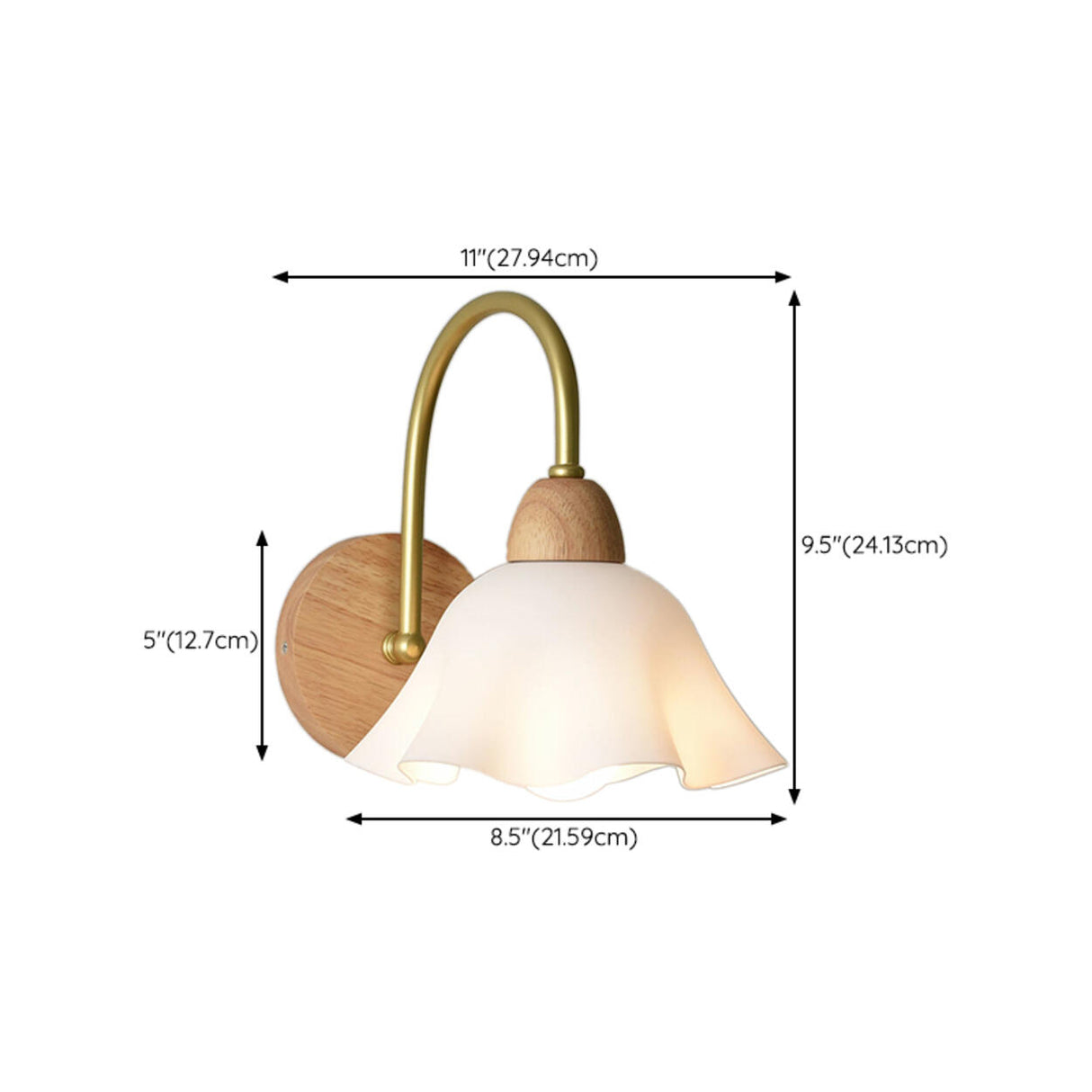 Flower Glass Shade Wood Color Bedroom Wall Sconces