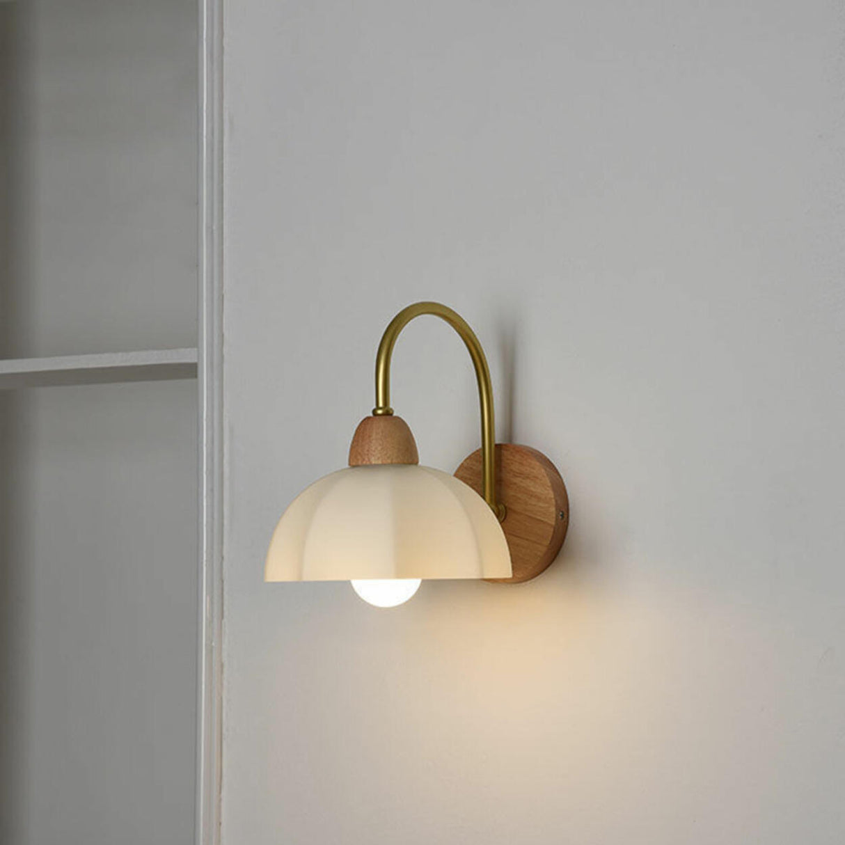 Flower Glass Shade Wood Color Bedroom Wall Sconces Image - 4