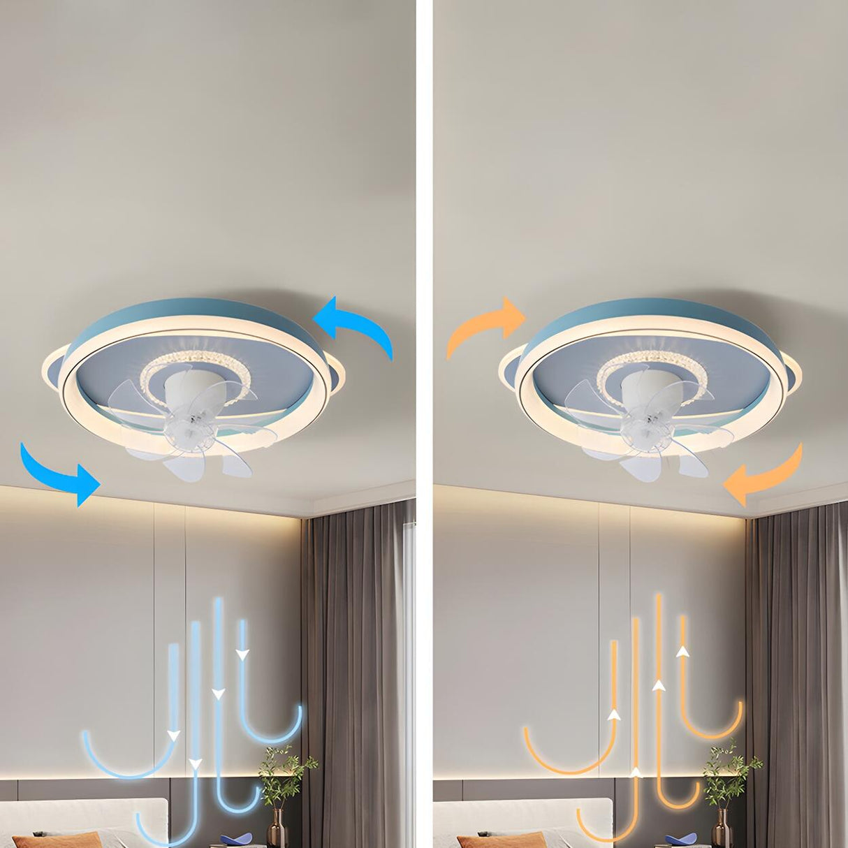 Flush Elegant Circle 7-Blade Ceiling Fan with Light Image - 17