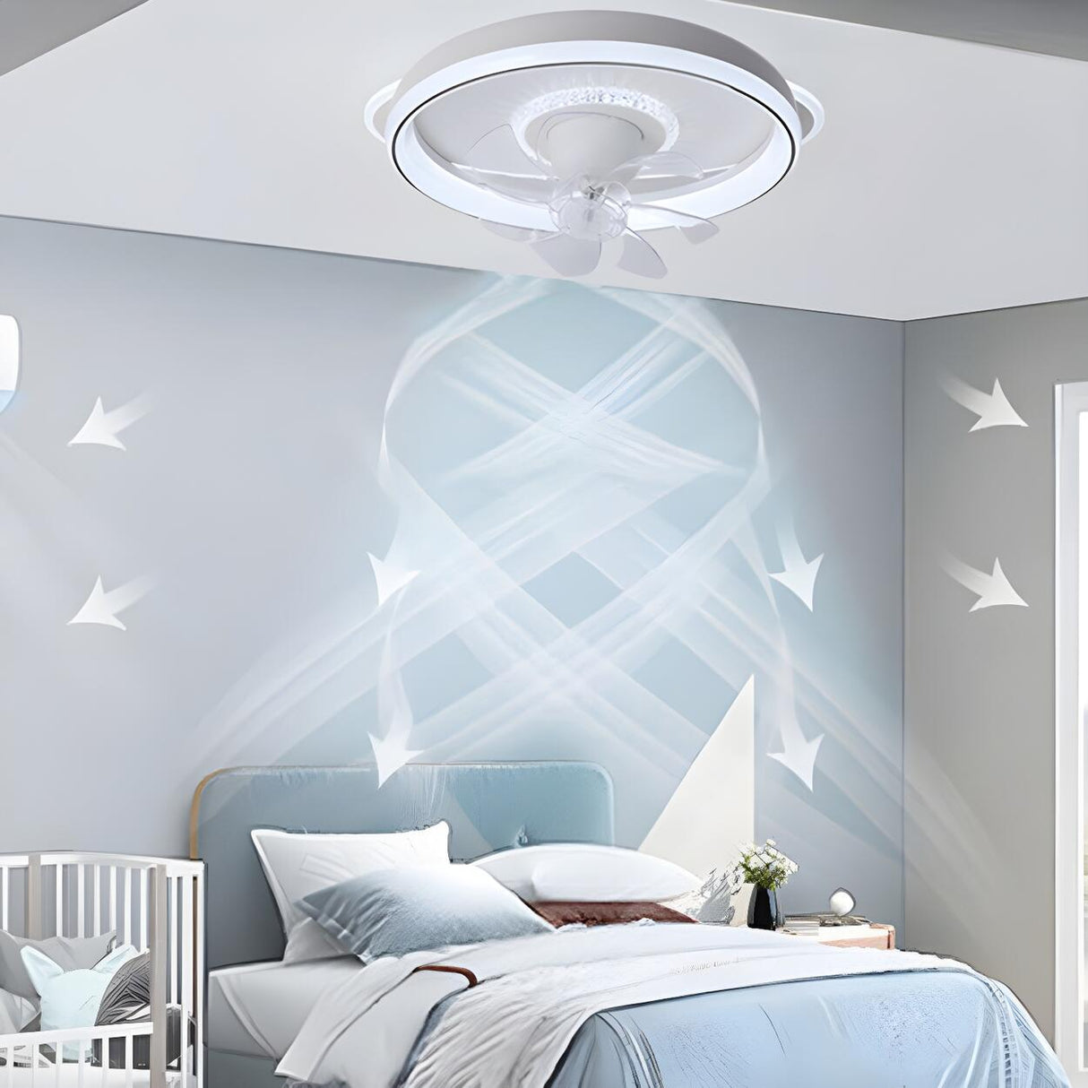 Flush Elegant Circle 7-Blade Ceiling Fan with Light Image - 18