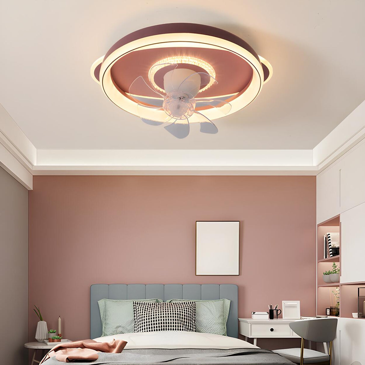 Flush Elegant Circle 7-Blade Ceiling Fan with Light Image - 3