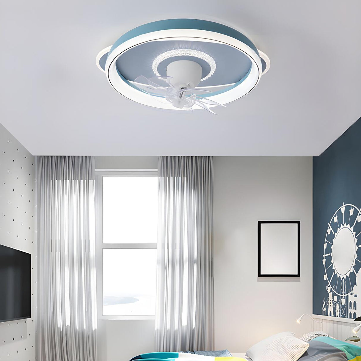 Flush Elegant Circle 7-Blade Ceiling Fan with Light Image - 5