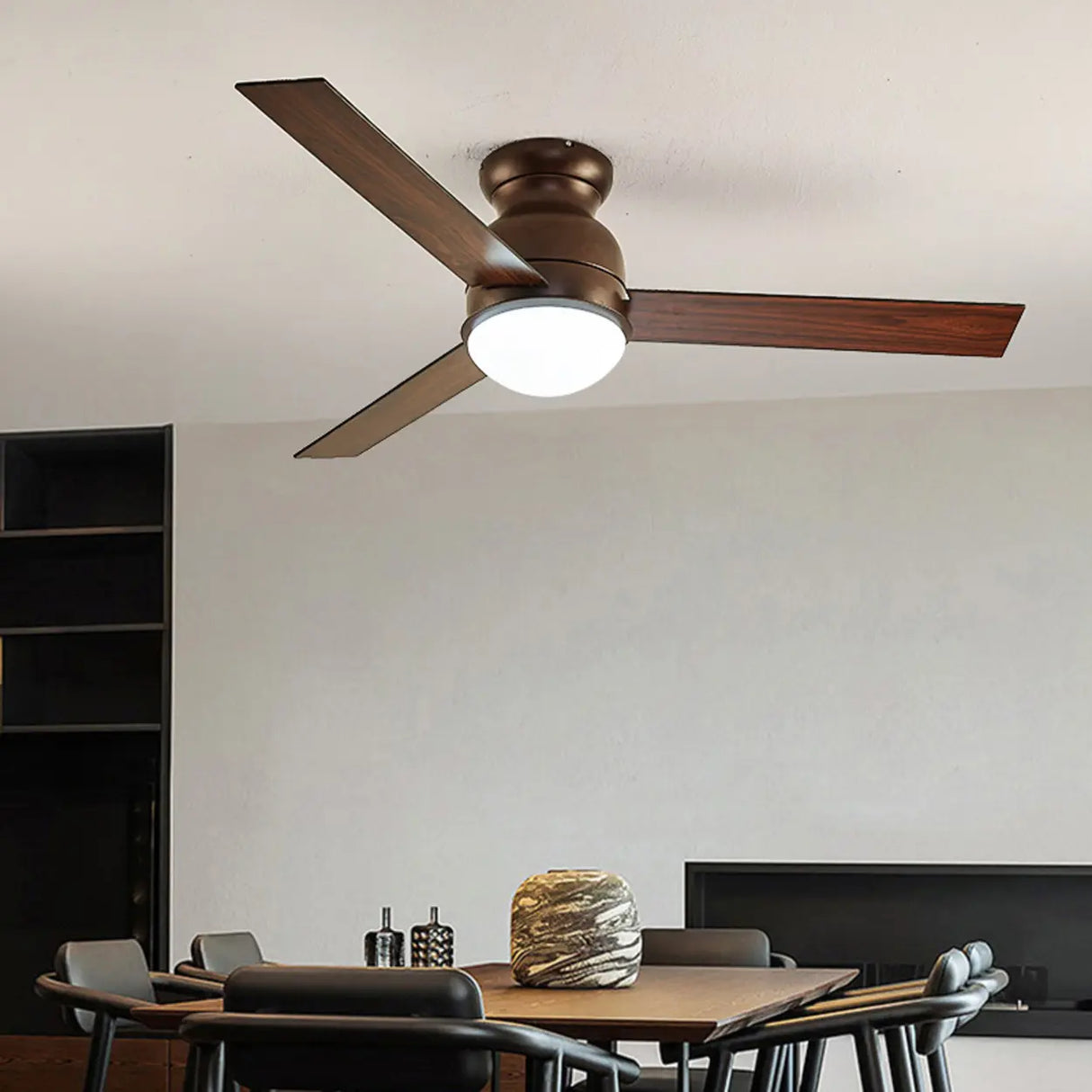 Flush Mount 3 Blade LED Wood Ceiling Fan with Light Image - 1