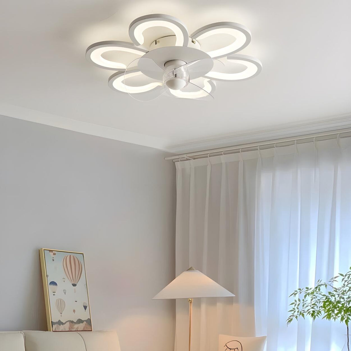 Flush Mount Creative Flower Ceiling Fan With LED Light Image - 3