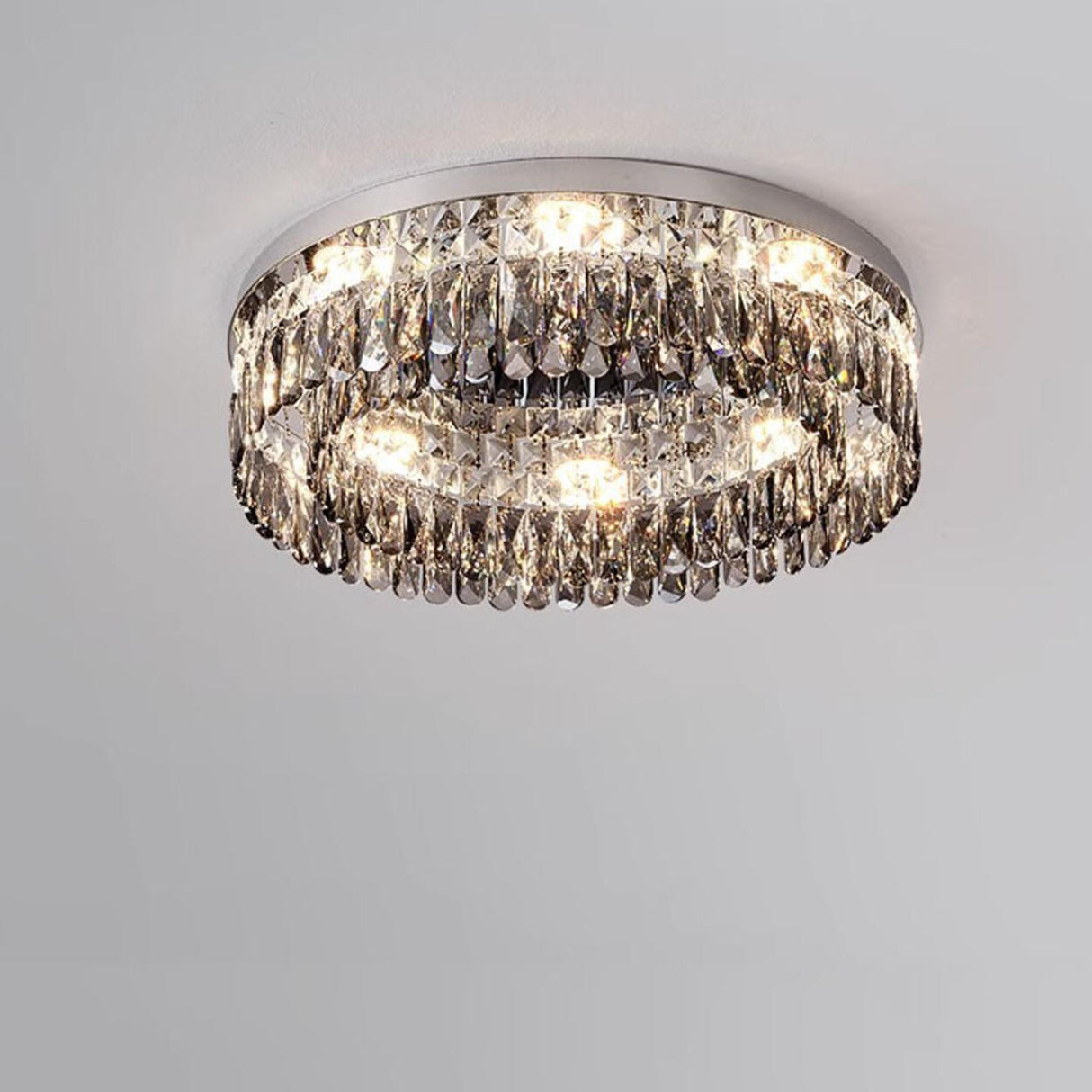 Flush Mount Round Transparent Crystal Ceiling Lamp Image - 2