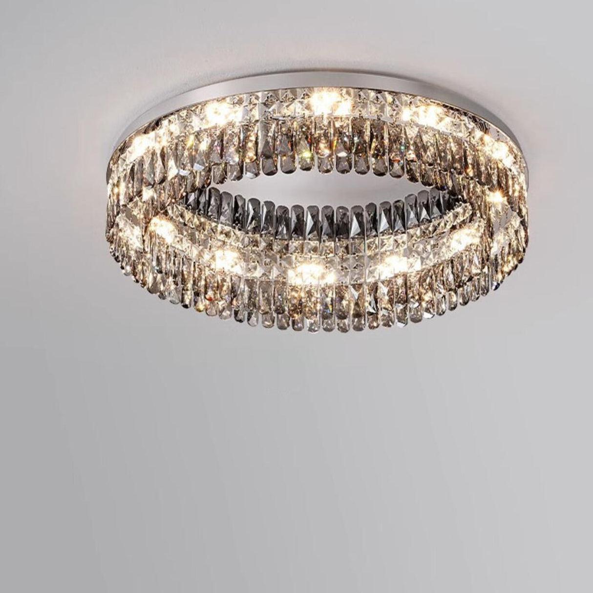 Flush Mount Round Transparent Crystal Ceiling Lamp Image - 3