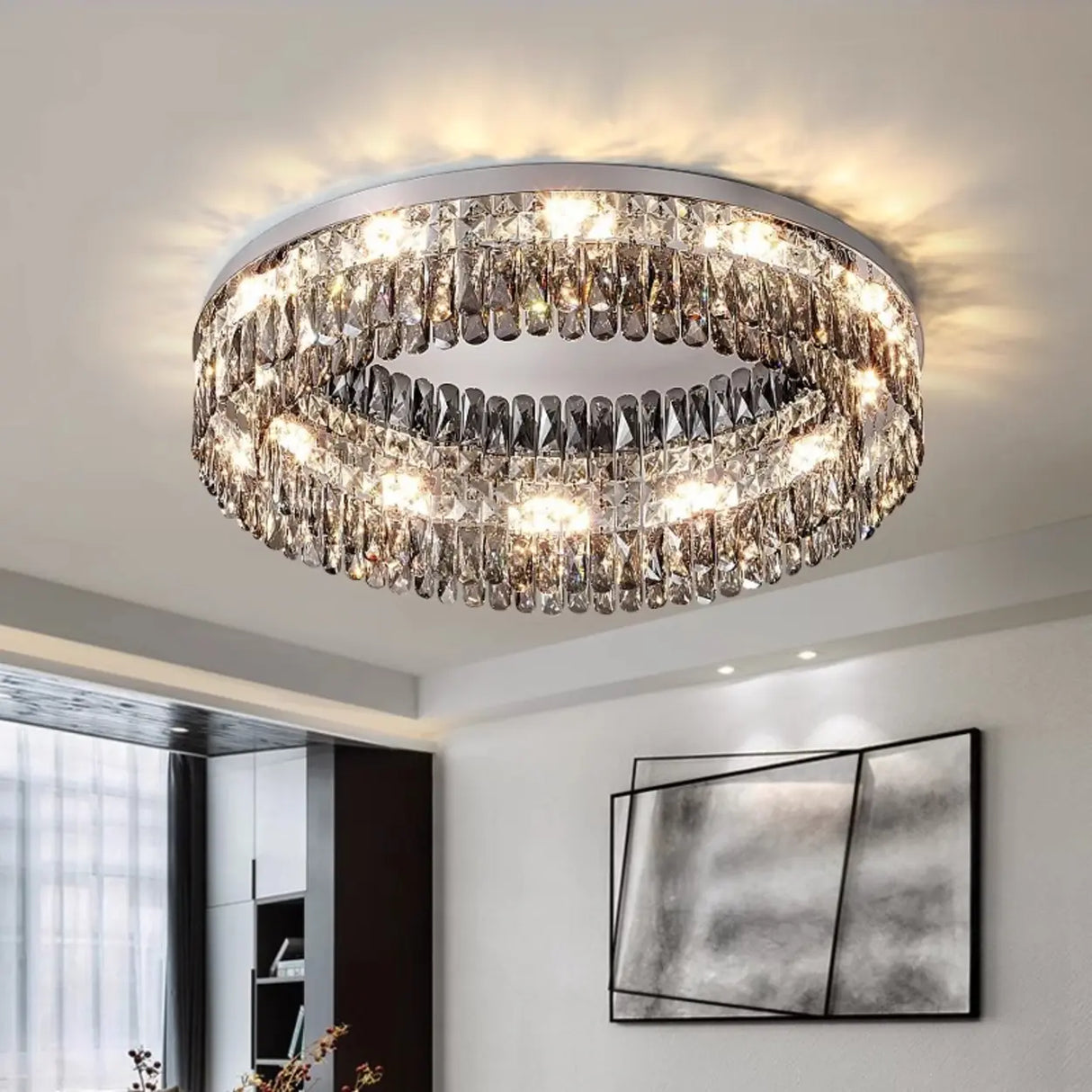 Flush Mount Round Transparent Crystal Ceiling Lamp Image - 5