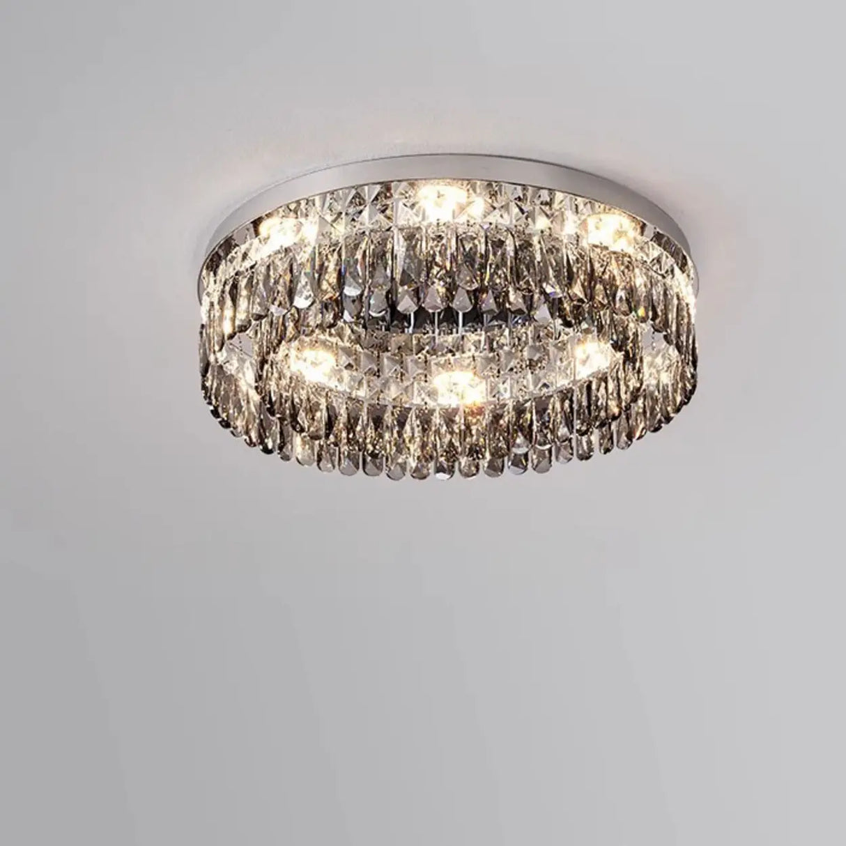 Flush Mount Round Transparent Crystal Ceiling Lamp Image - 6