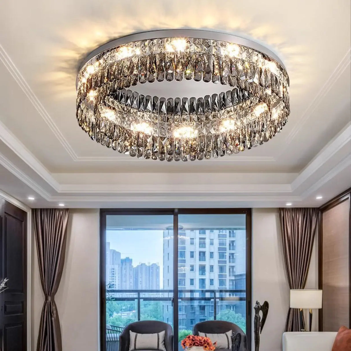 Flush Mount Round Transparent Crystal Ceiling Lamp Image - 8