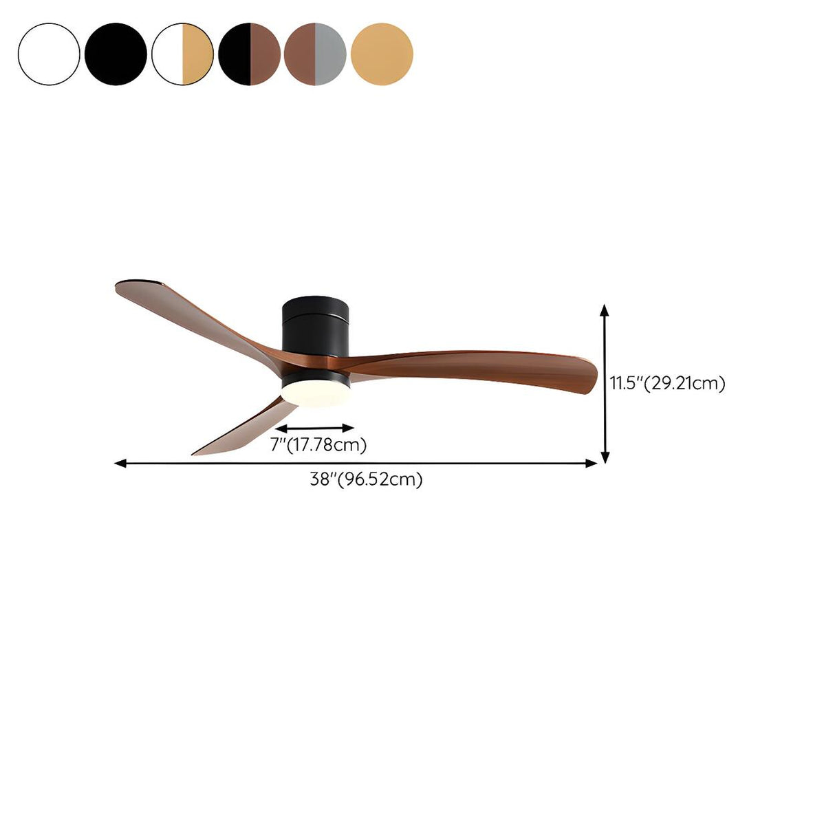 Flush Mount Simple 3 Wood Blades Ceiling Fan with Light