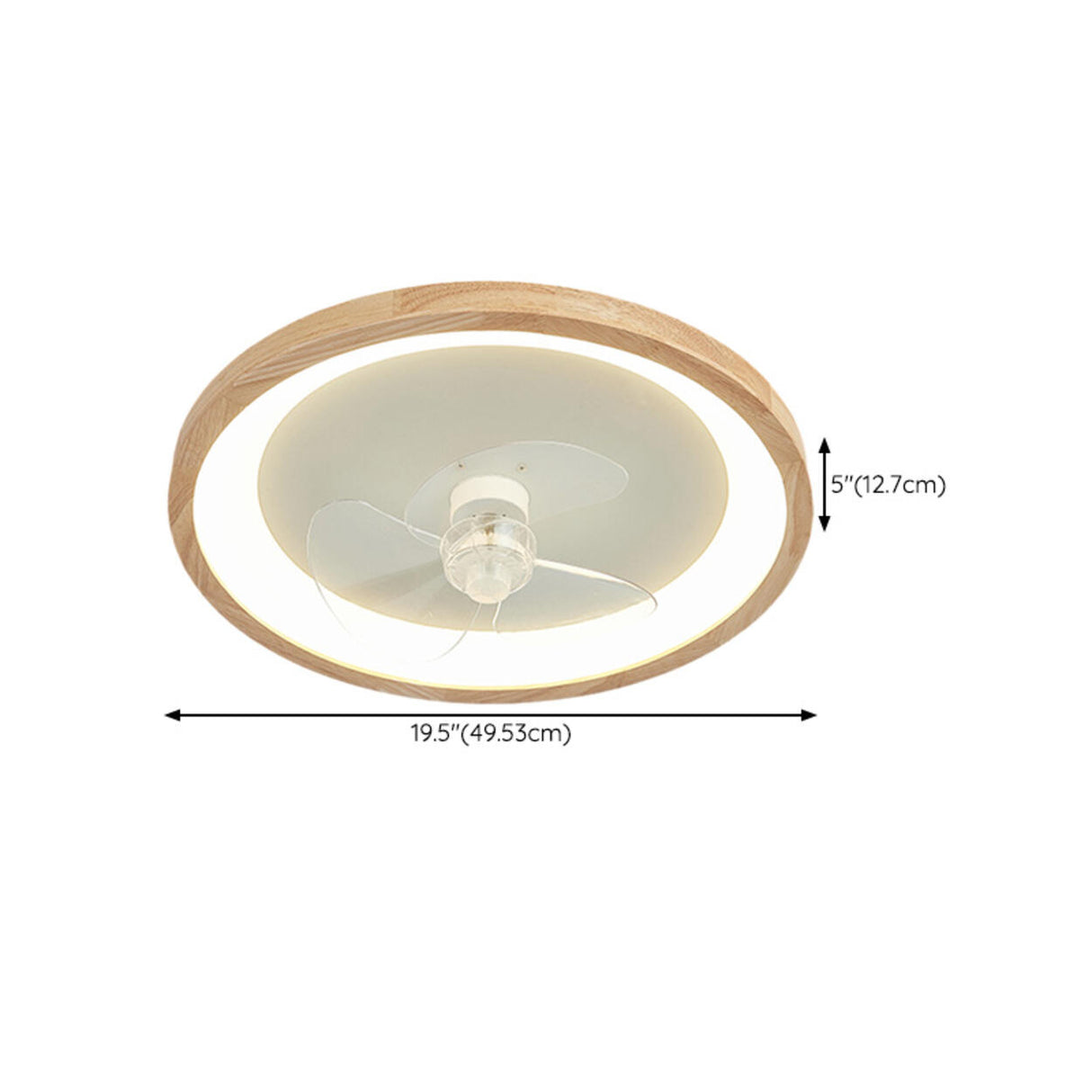 Flush Mount Wood 3 Clear Blades Ceiling Fan with Light