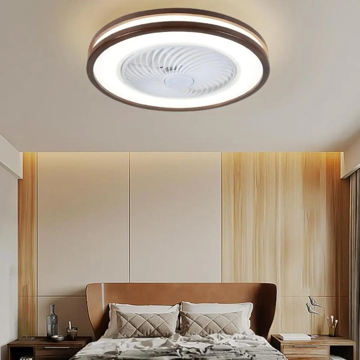 Flush Simple Round Remote Bladeless Ceiling Fan Light Image - 5