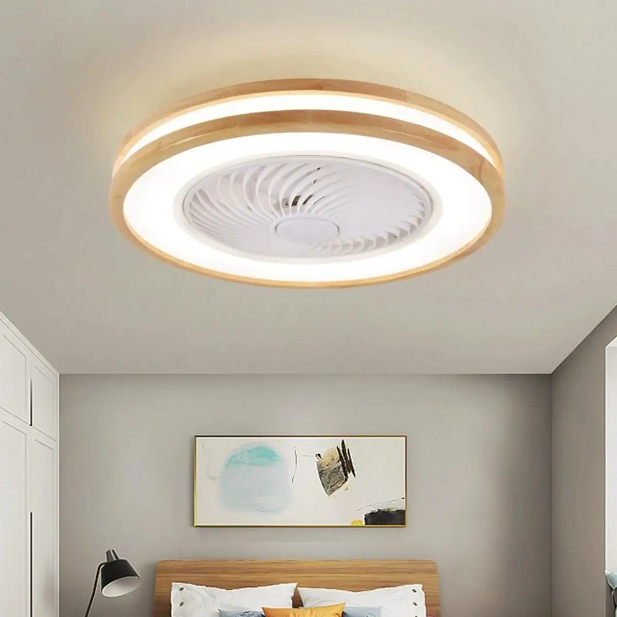 Flush Simple Round Remote Bladeless Ceiling Fan Light Image - 6