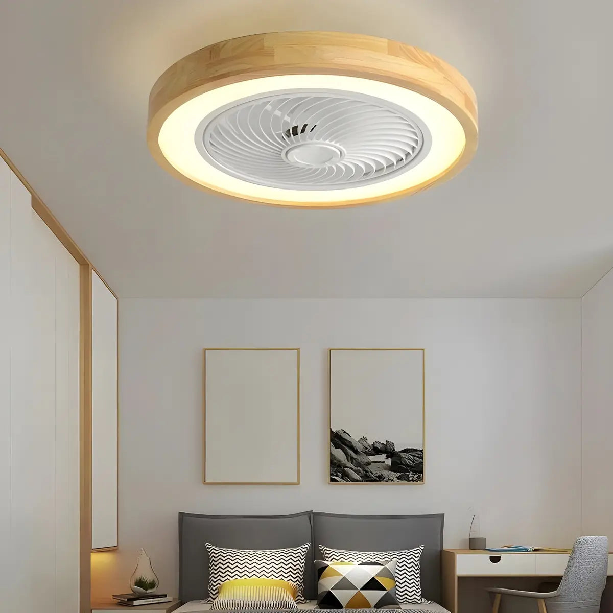 Flush Simple Round Remote Bladeless Ceiling Fan Light Image - 7