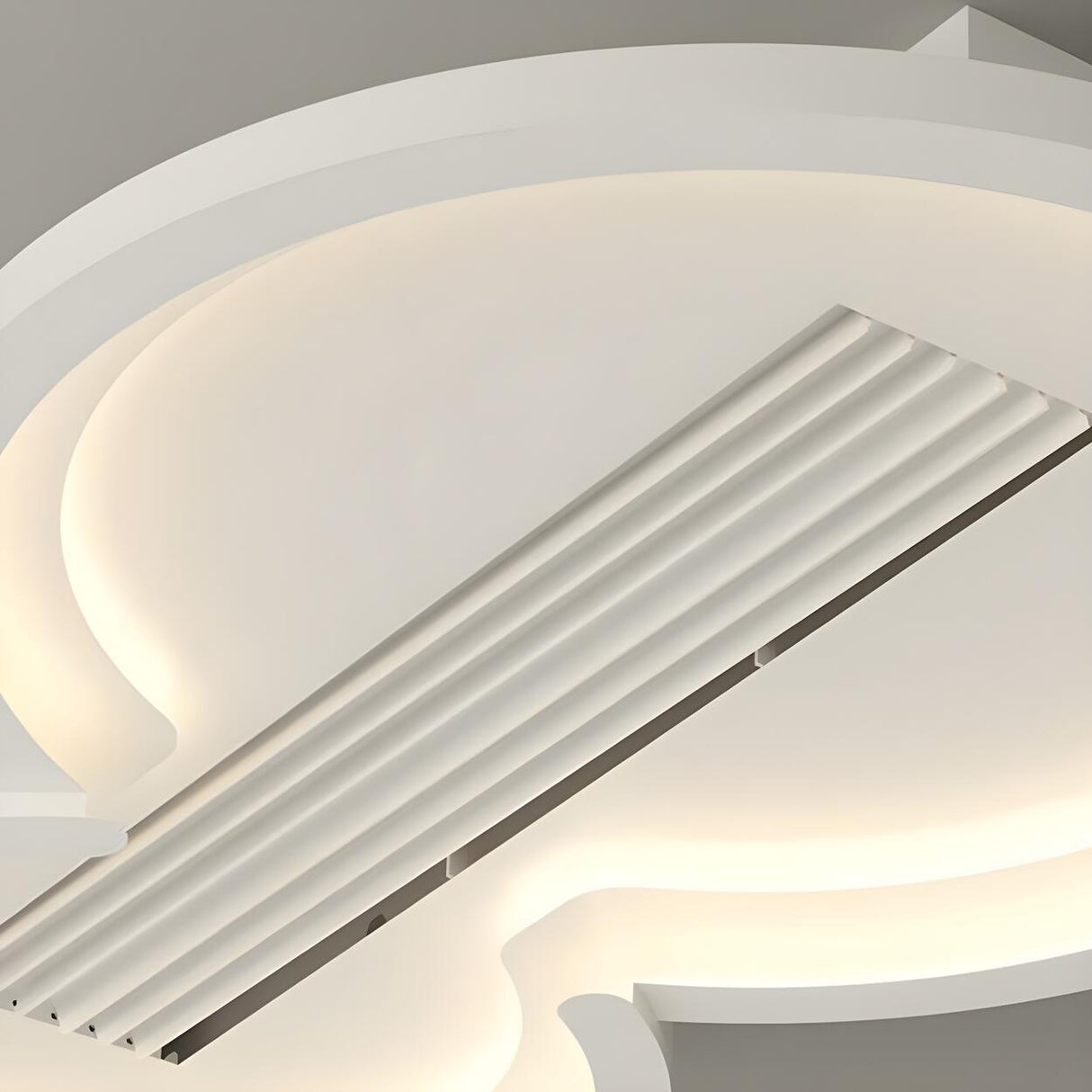Flush White Geometric Bladeless Ceiling Fan with Light Image - 11