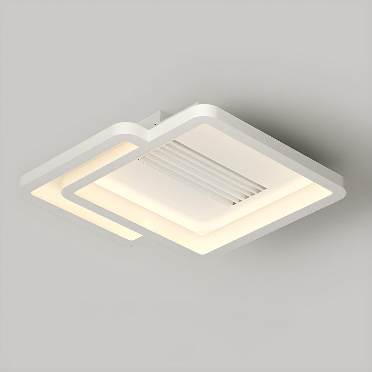 Flush White Geometric Bladeless Ceiling Fan with Light Image - 13