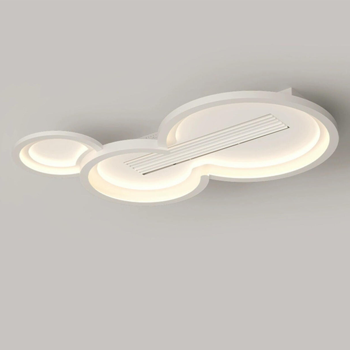 Flush White Geometric Bladeless Ceiling Fan with Light Image - 3