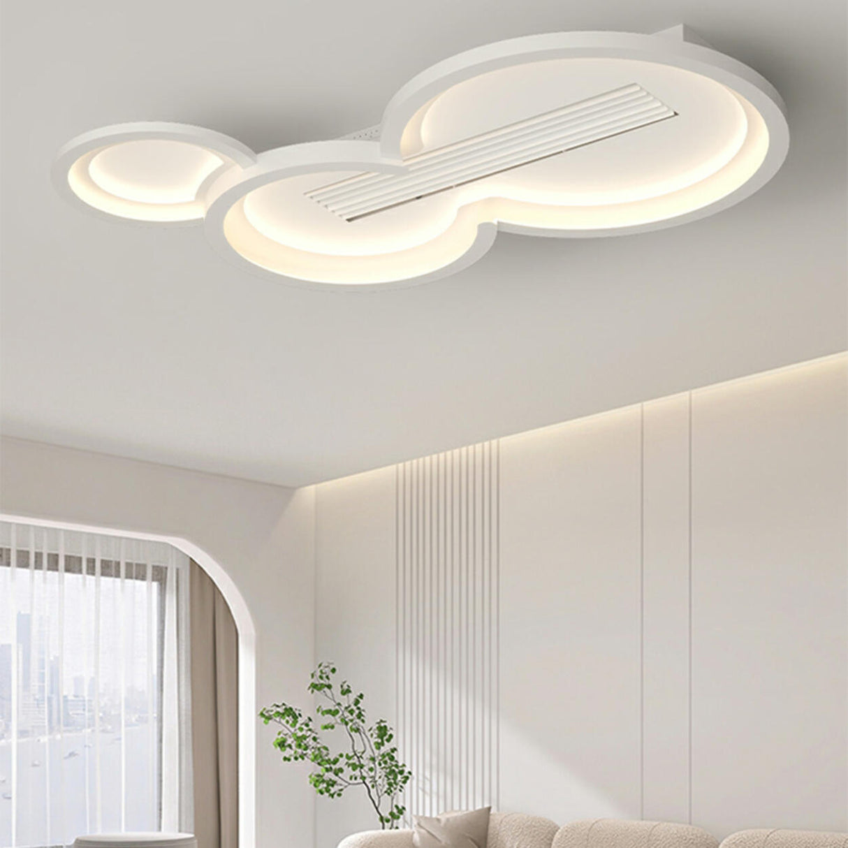 Flush White Geometric Bladeless Ceiling Fan with Light Image - 6