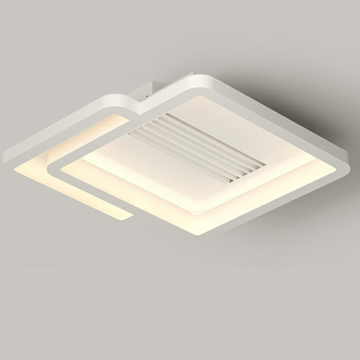 Flush White Geometric Bladeless Ceiling Fan with Light Image - 7