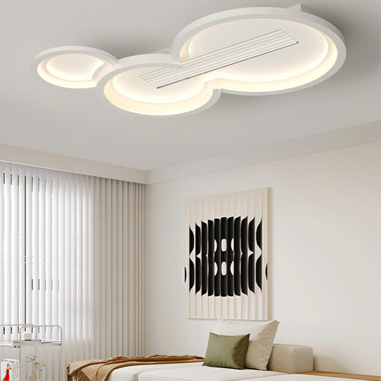 Flush White Geometric Bladeless Ceiling Fan with Light Image - 9