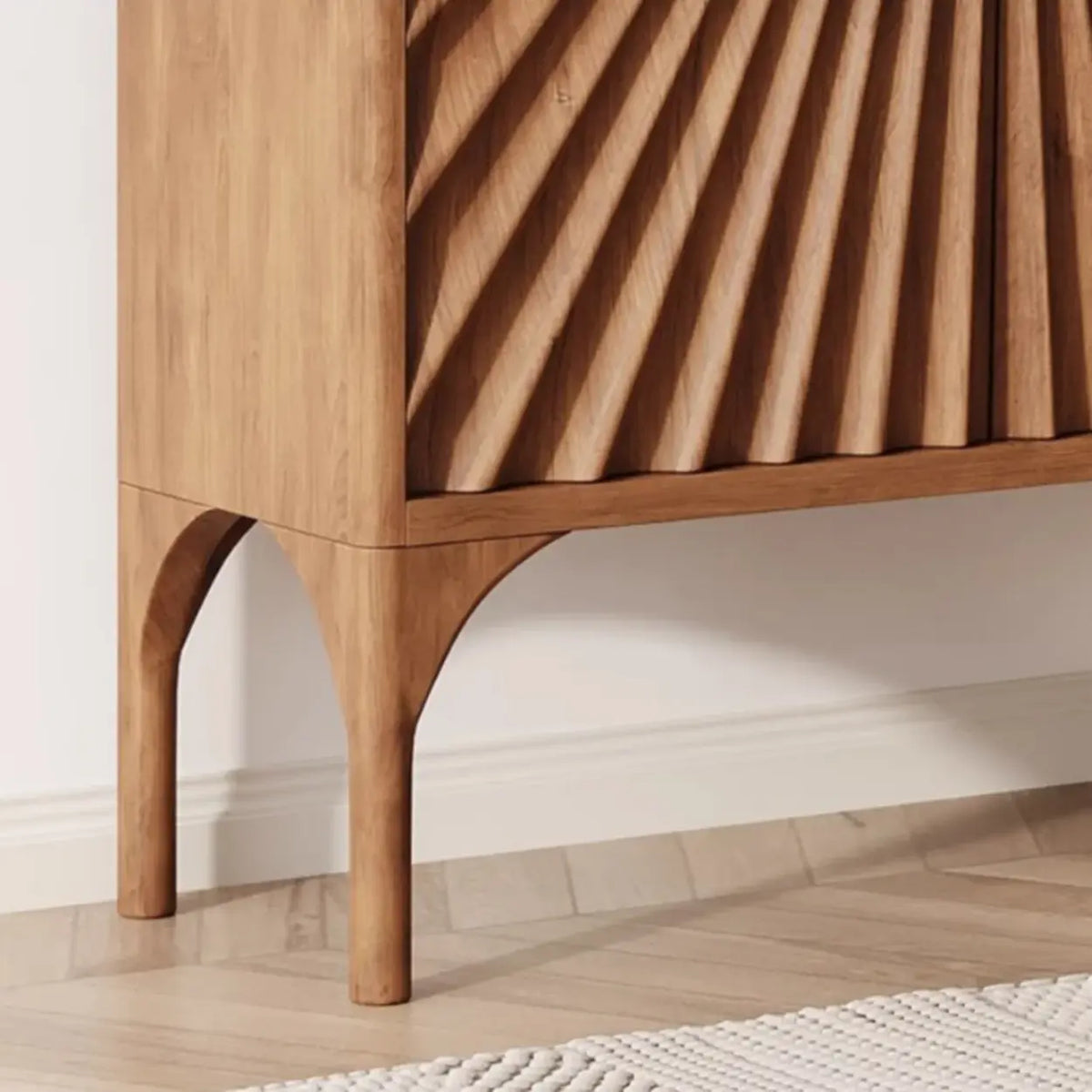Fluted Console Table with Storage 2 Door Entryway Cabinet Image - 7