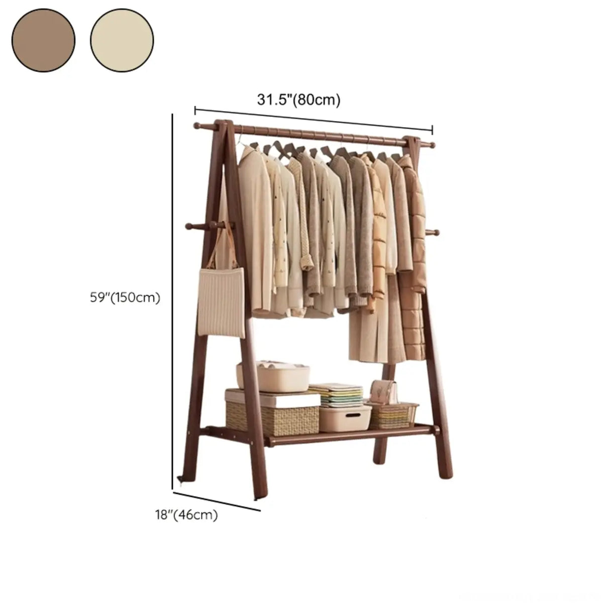 Foldable Beech Wood Nut-Brown Shelves Hooks Coat Rack Image - 26