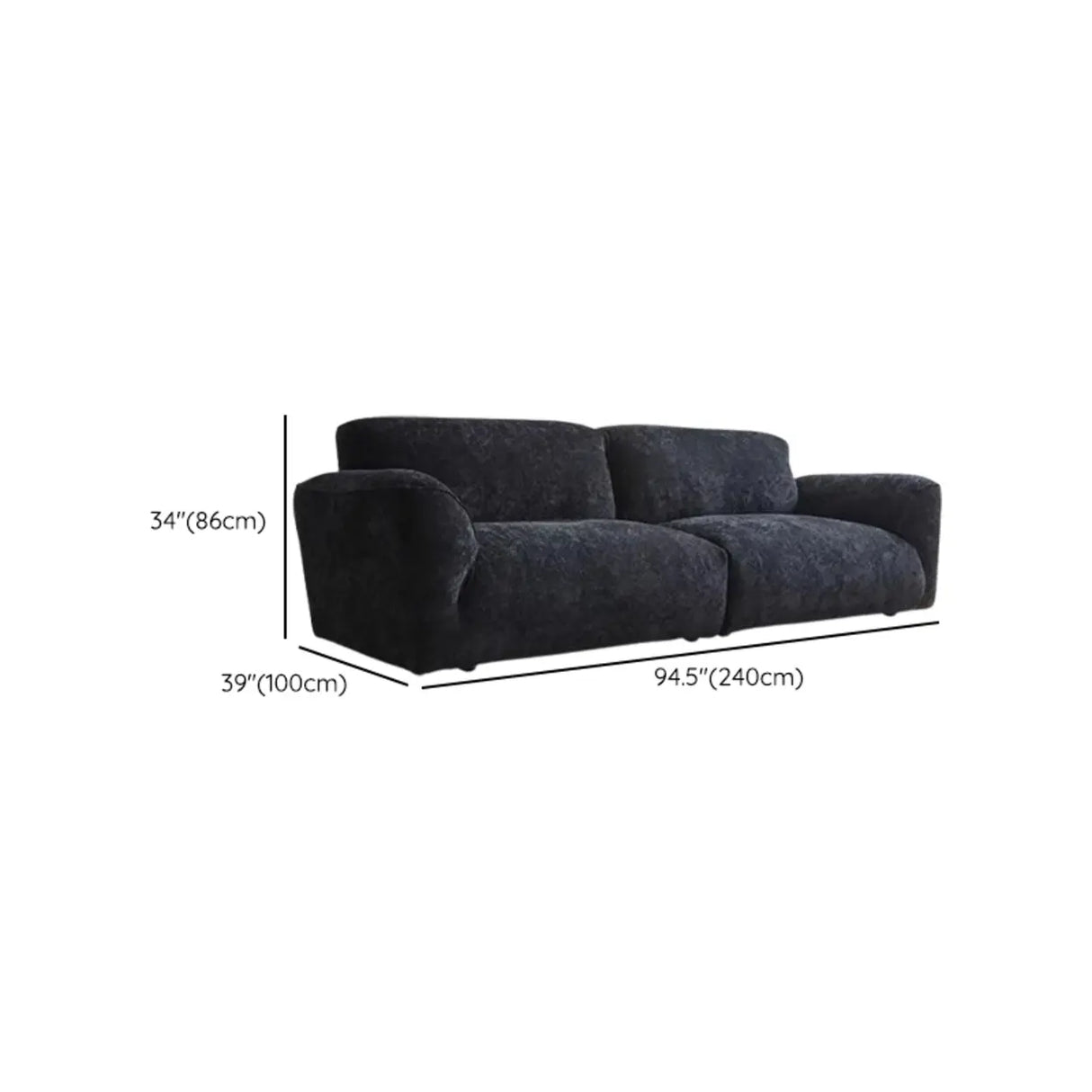 Foldable Black Chenille Square Arm Reclining Sofa Image - 12