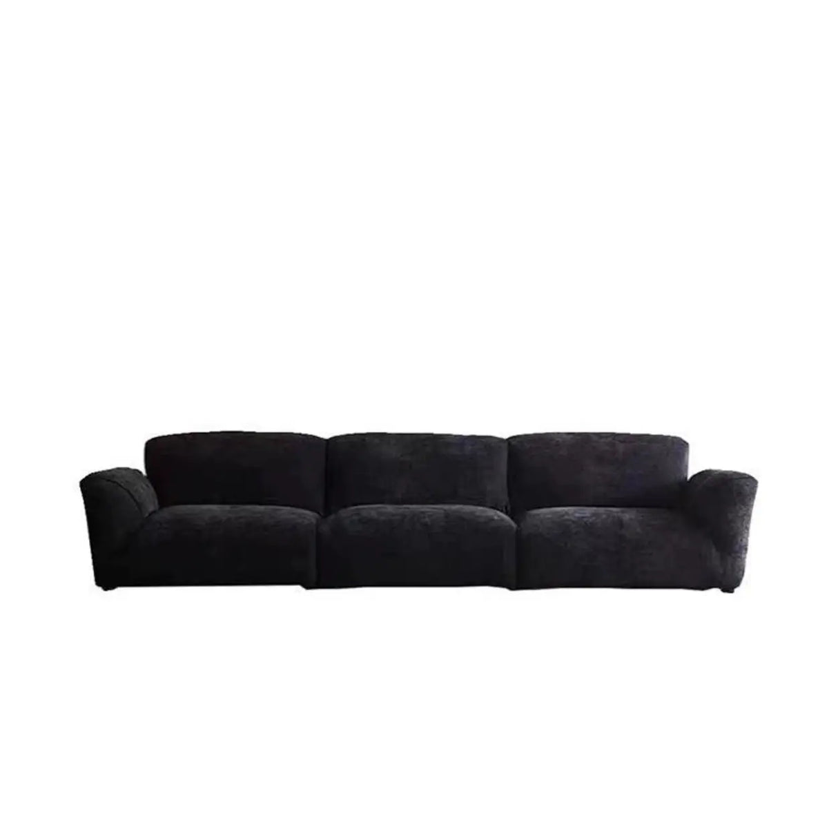 Foldable Black Chenille Square Arm Reclining Sofa Image - 5