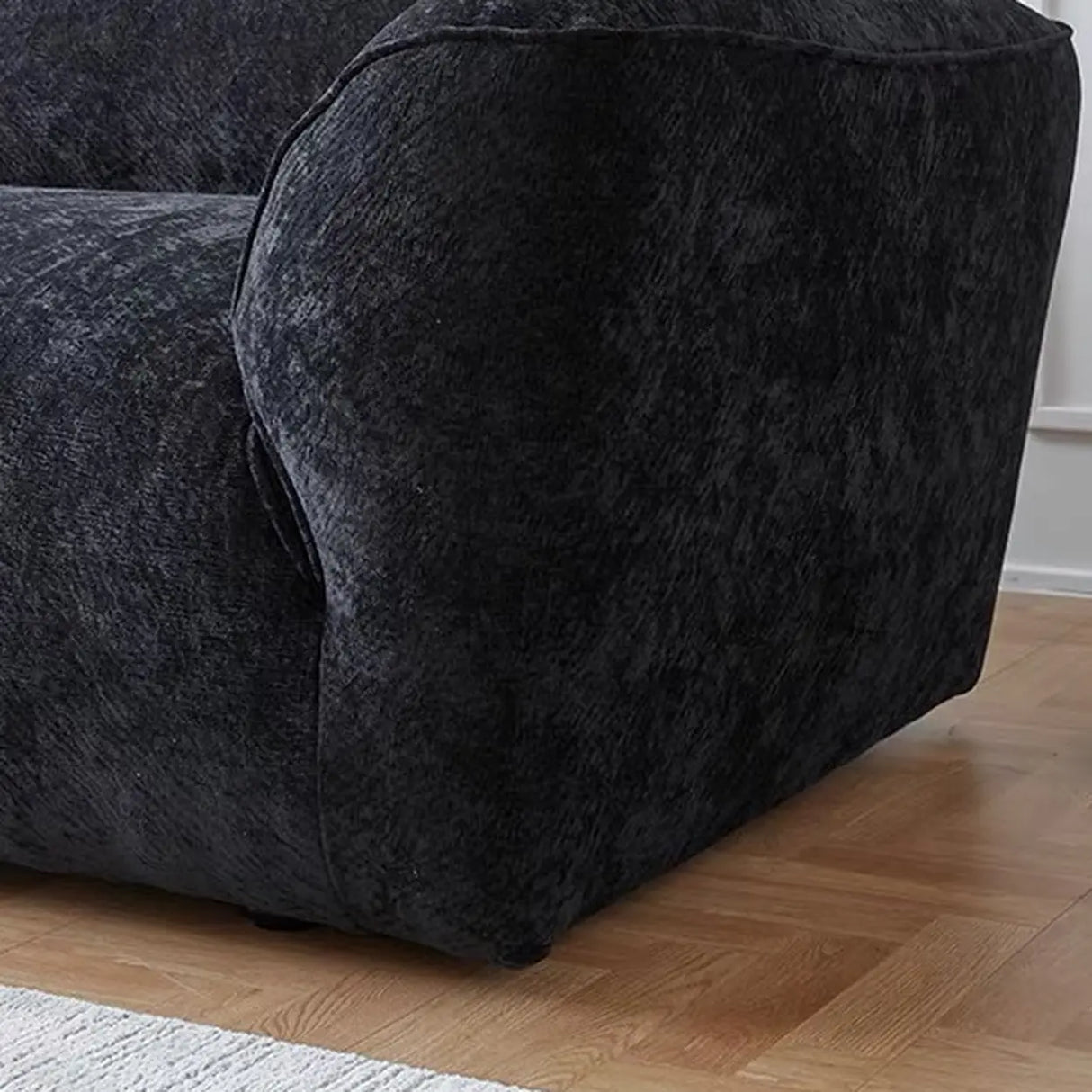 Foldable Black Chenille Square Arm Reclining Sofa Image - 7