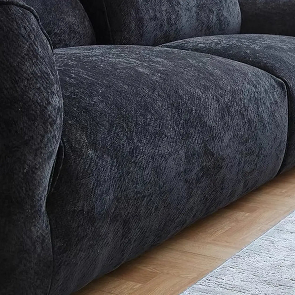 Foldable Black Chenille Square Arm Reclining Sofa Image - 9