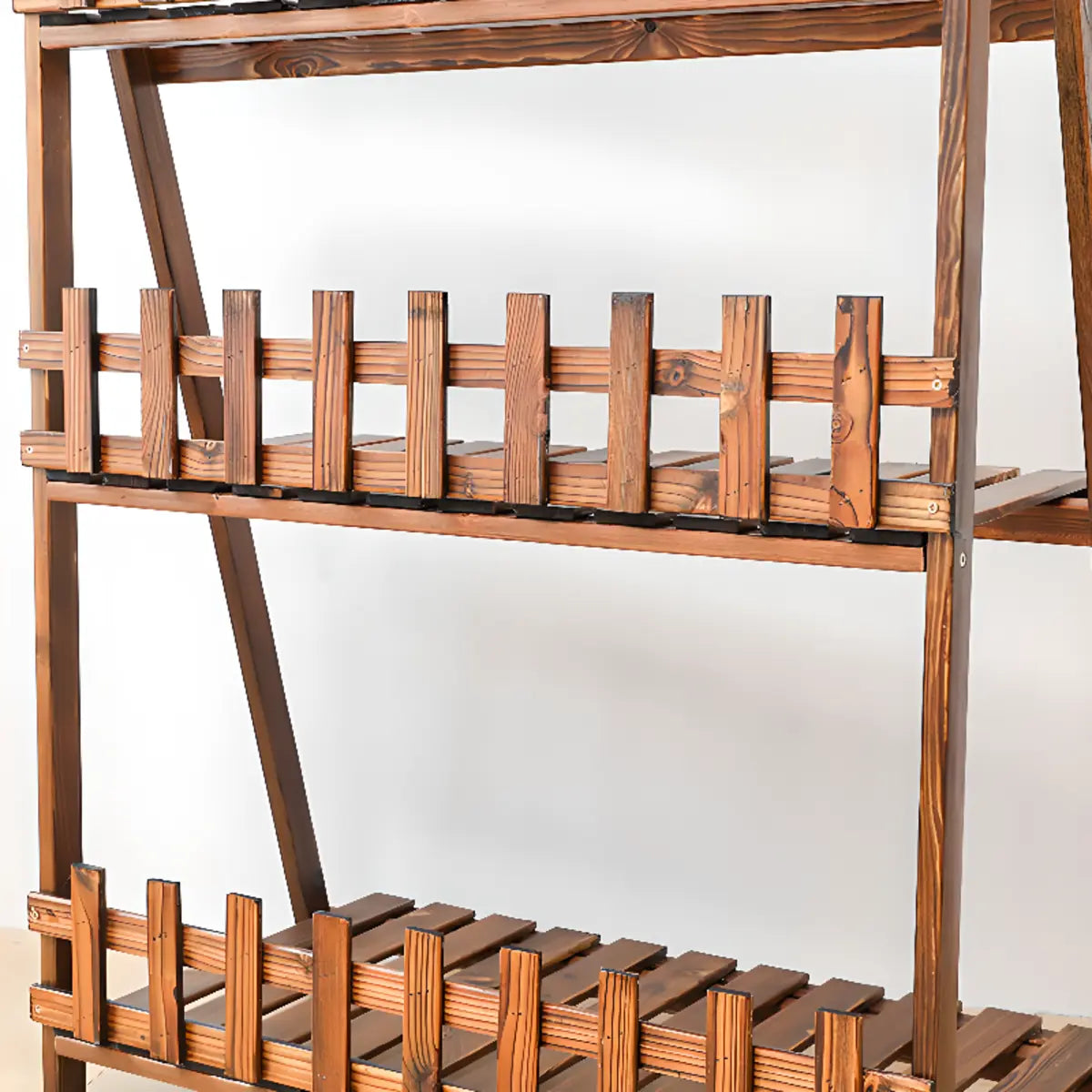 Foldable Brown Floor Wood Ladder Crate Pine Plant Stand Image - 12