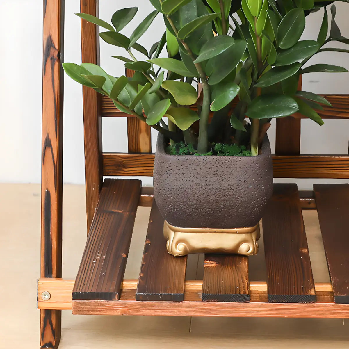 Foldable Brown Floor Wood Ladder Crate Pine Plant Stand Image - 17