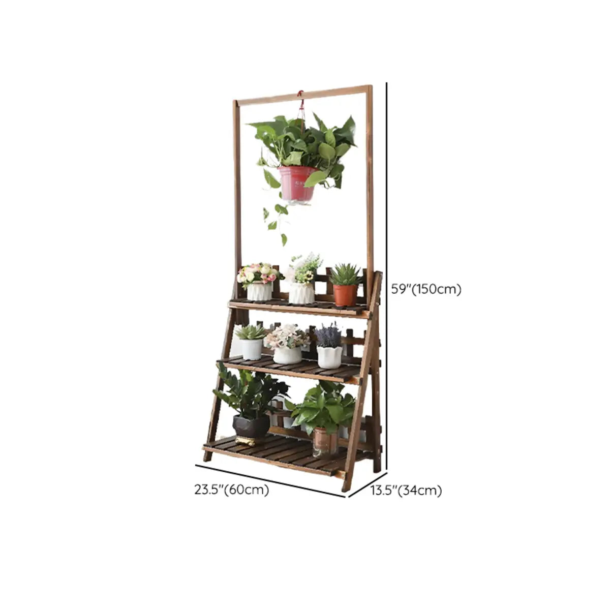 Foldable Brown Floor Wood Ladder Crate Pine Plant Stand Image - 24