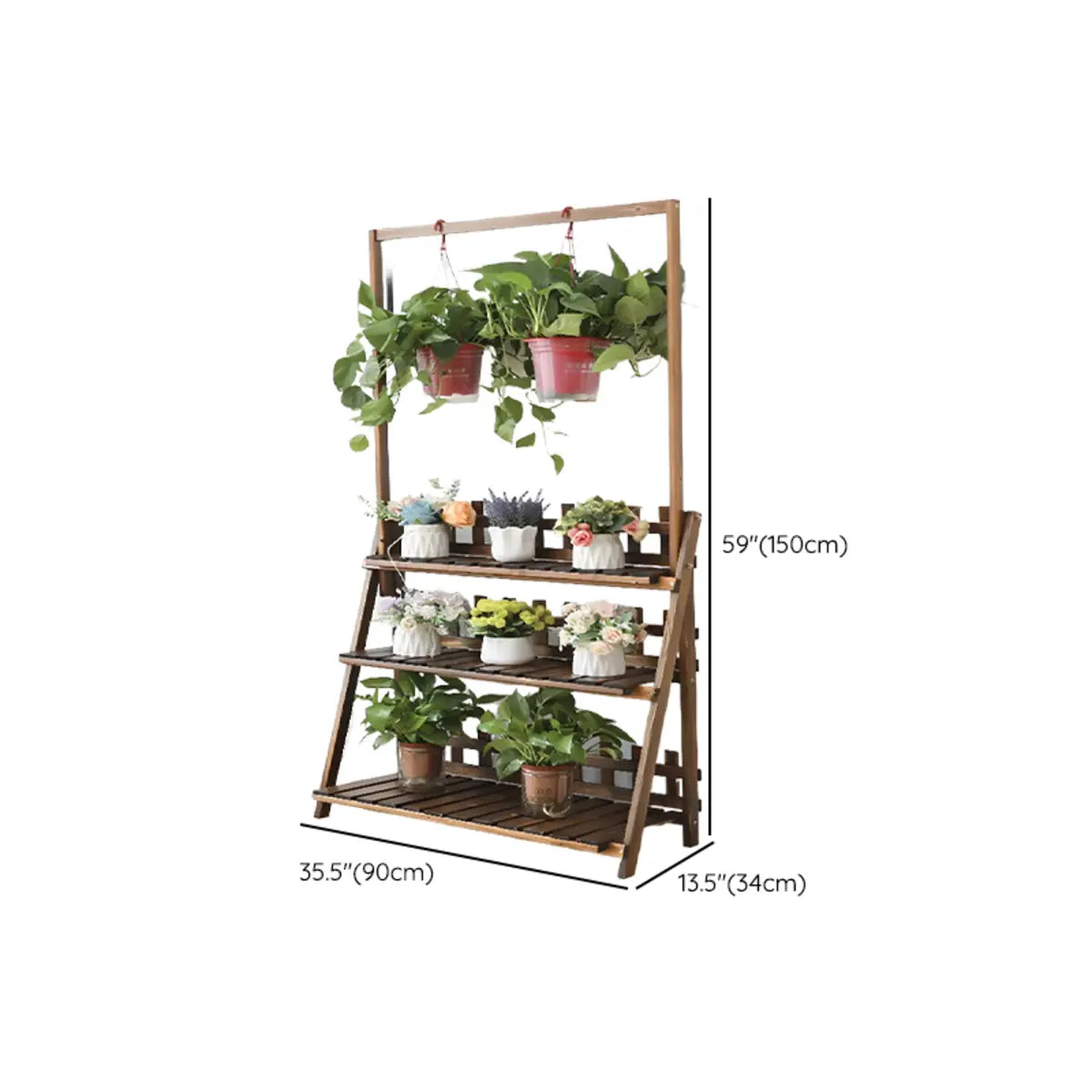 Foldable Brown Floor Wood Ladder Crate Pine Plant Stand Image - 25