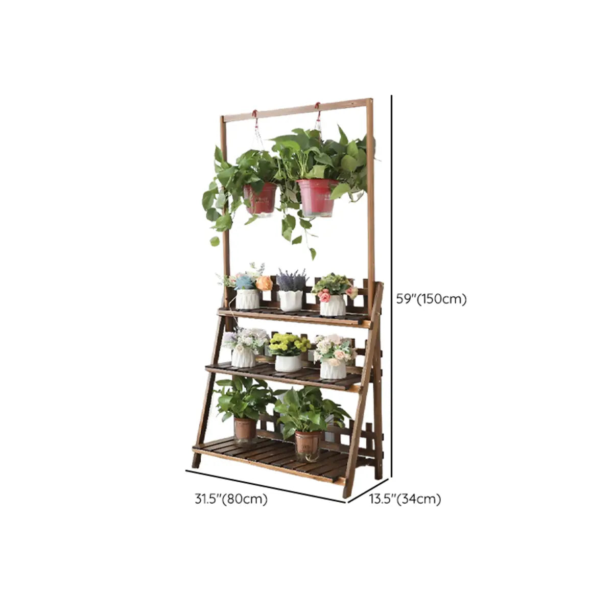 Foldable Brown Floor Wood Ladder Crate Pine Plant Stand Image - 26