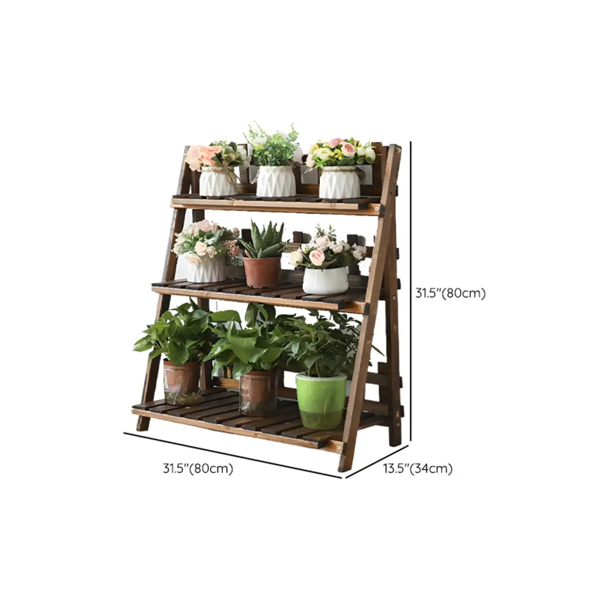 Foldable Brown Floor Wood Ladder Crate Pine Plant Stand Image - 27