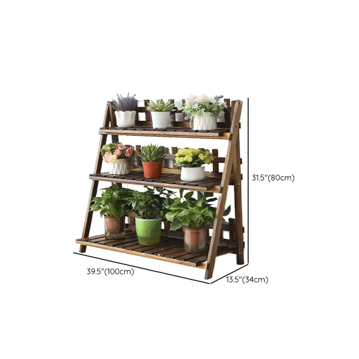 Foldable Brown Floor Wood Ladder Crate Pine Plant Stand Image - 28