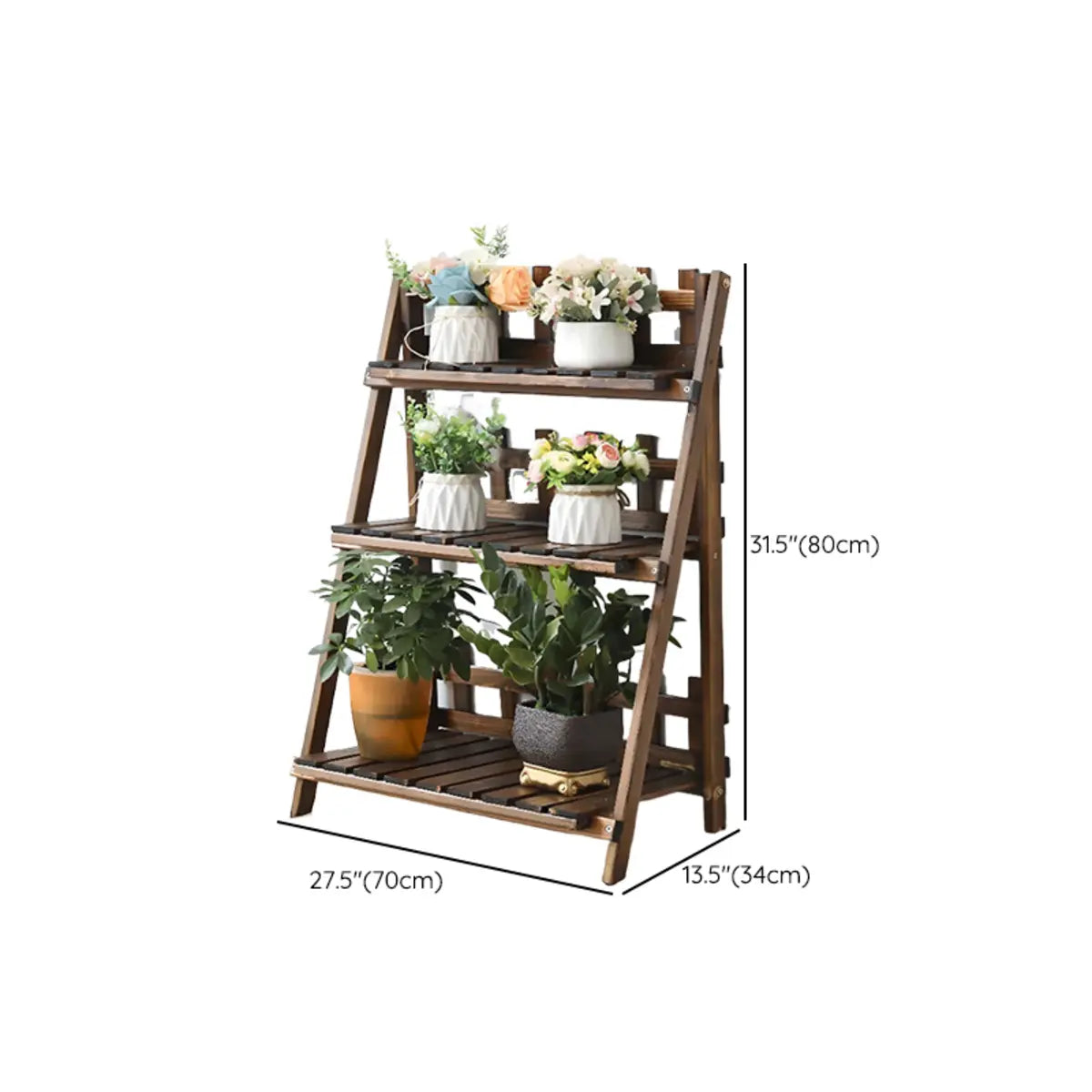 Foldable Brown Floor Wood Ladder Crate Pine Plant Stand Image - 31