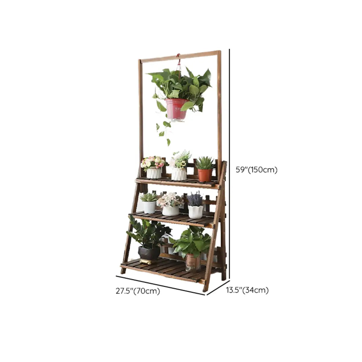 Foldable Brown Floor Wood Ladder Crate Pine Plant Stand Image - 32