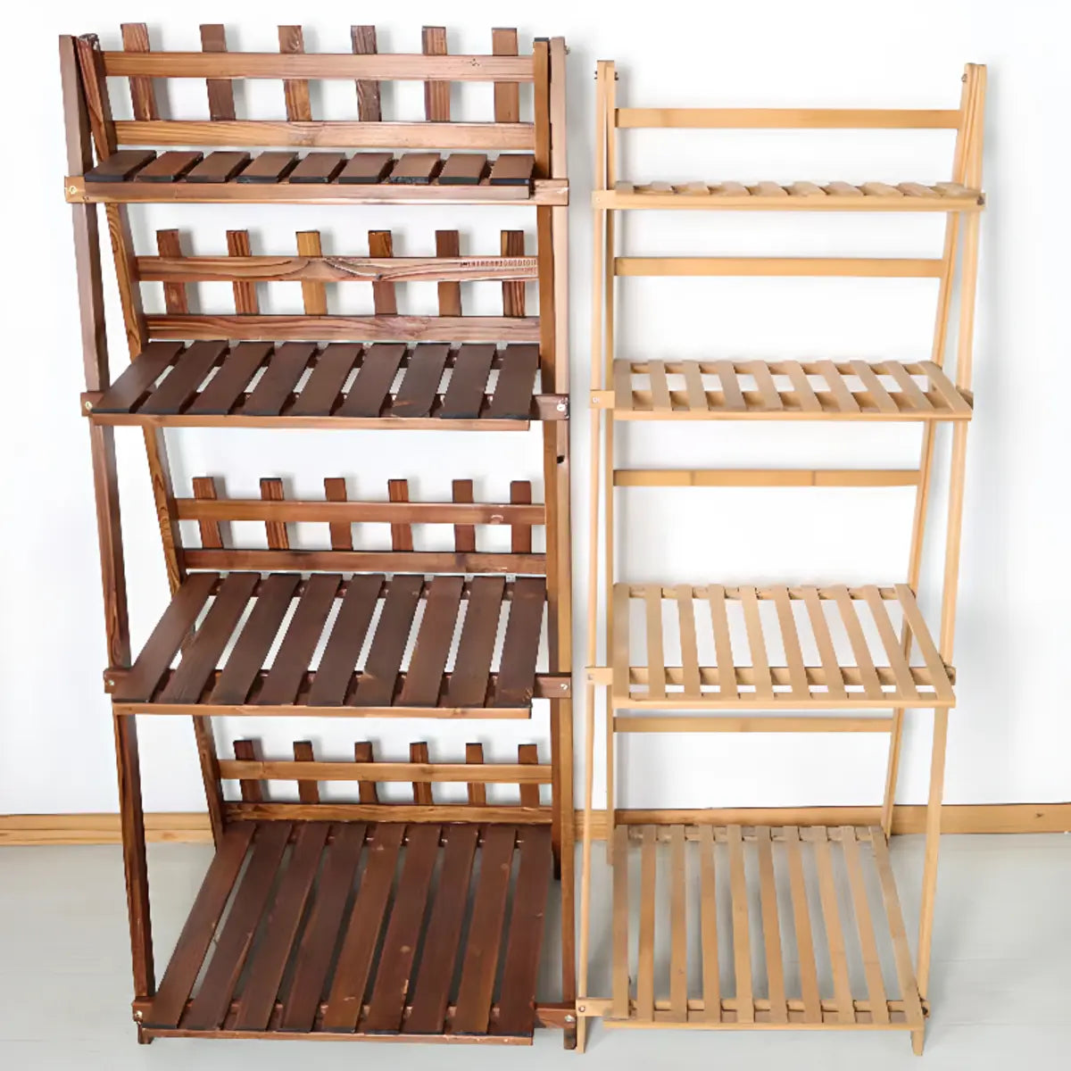 Foldable Brown Floor Wood Ladder Crate Pine Plant Stand Image - 4