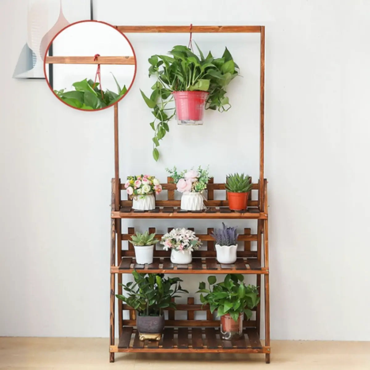 Foldable Brown Floor Wood Ladder Crate Pine Plant Stand Image - 6
