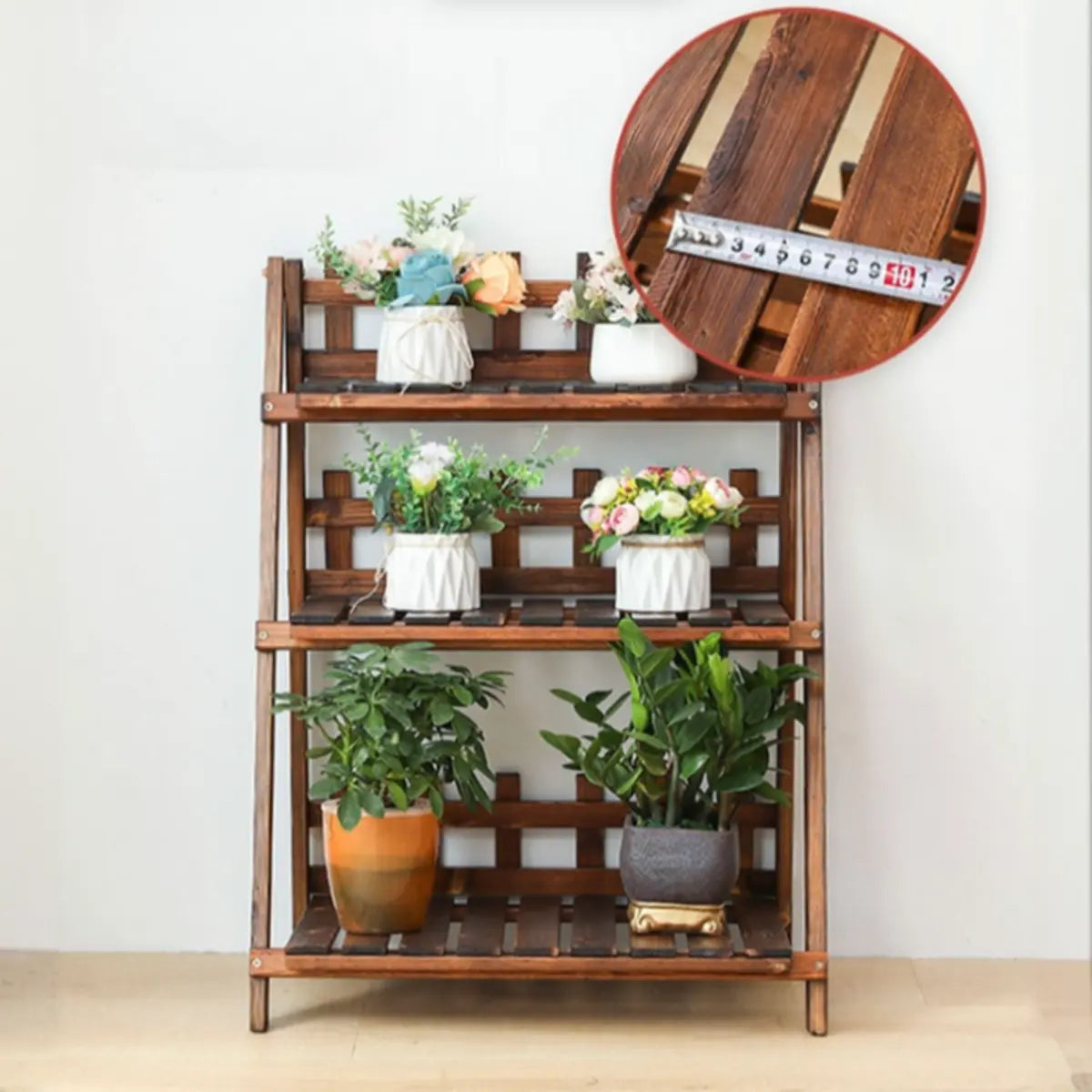 Foldable Brown Floor Wood Ladder Crate Pine Plant Stand Image - 7